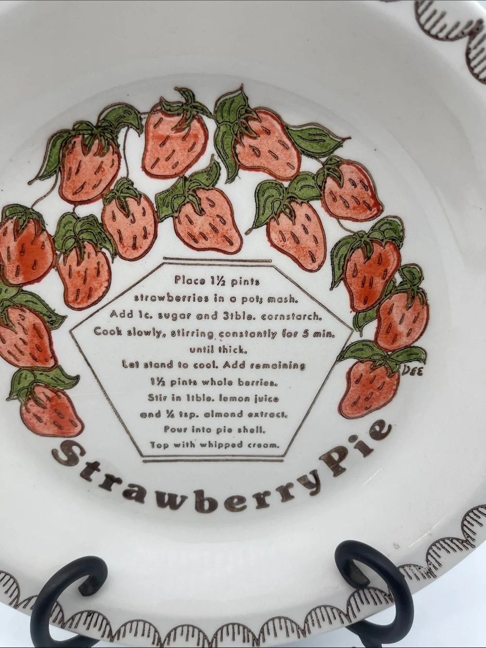 Vintage Strawberry Pie Recipe Dish Plate Royal China Collectible